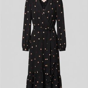kate spade Black Long Sleeve Polka Dot Wrap Dress with Pink and Tan Dots